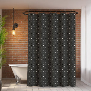  Playful Gray Black Pixels Check Pattern Shower Curtain