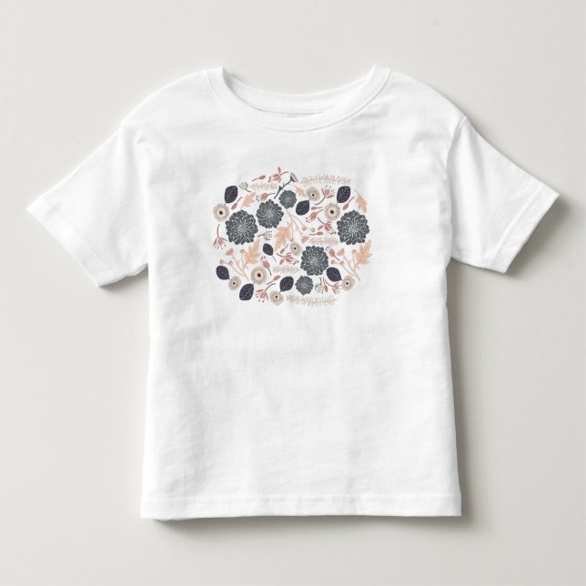 Playful Gray Blue Peach Floral Repeat Motif Toddler T-shirt (Front)