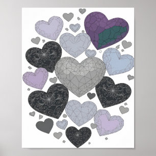 Playful Gray HEARTS OF LOVE Slogan Design Poster