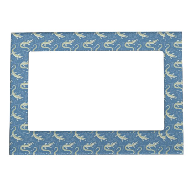 Playful Green Alligator Paisley on Blue Magnetic Frame (Front)