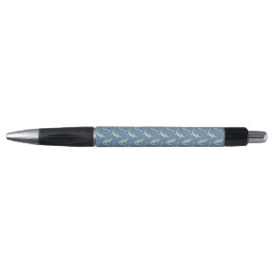 Playful Green Alligator Paisley on Blue Pen