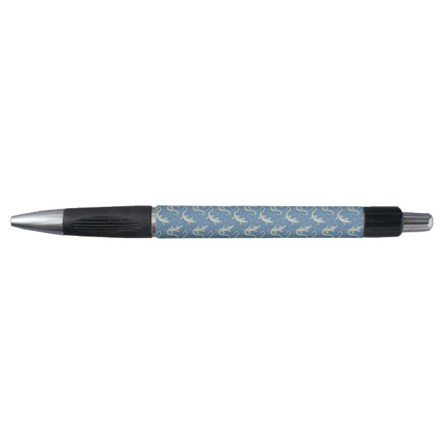 Playful Green Alligator Paisley on Blue Pen (Front)