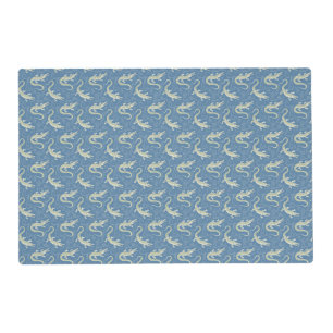 Playful Green Alligator Paisley on Blue Placemat
