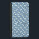 Playful Green Alligator Paisley on Blue Samsung Galaxy S5 Wallet Case<br><div class="desc">This unique pattern of muted green alligators floating on a sea of watery blue evokes the elegance of a traditional paisley design—until you look closer. At first glance, it may seem like a classic men's haberdashery pattern, but the whimsical alligators swimming through the intricate swirls and curves tell a deeper...</div>