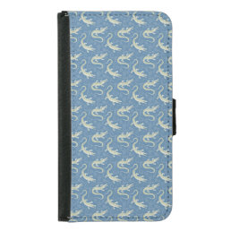 Playful Green Alligator Paisley on Blue Samsung Galaxy S5 Wallet Case