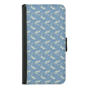 Playful Green Alligator Paisley on Blue Samsung Galaxy S5 Wallet Case