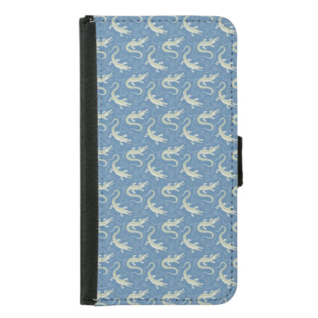 Playful Green Alligator Paisley on Blue Samsung Galaxy Wallet Case (Front)