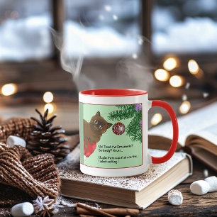 Playful Green Cute Christmas Brown Cat Humor Mug