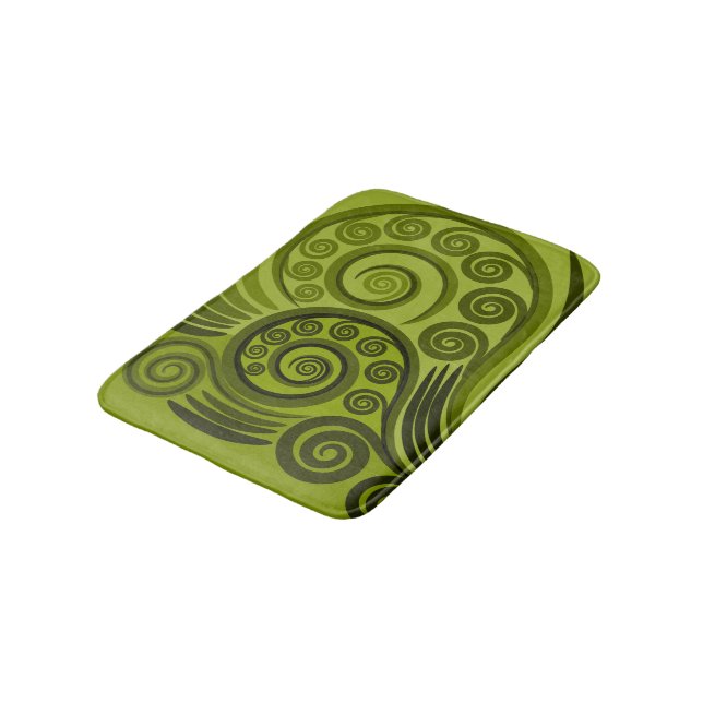 Playful Green Fern Frond Swirl Bath Mat (Angled)
