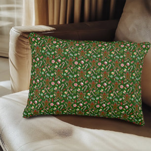 Playful Green Festive Gingerbread Candy Pattern Accent Pillow