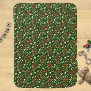 Playful Green Festive Gingerbread Candy Pattern Baby Blanket