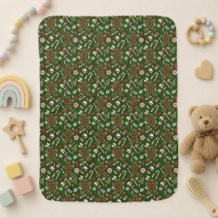 Playful Green Festive Gingerbread Candy Pattern Baby Blanket