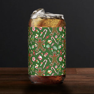 Playful Green Festive Gingerbread Candy Pattern Can Glass