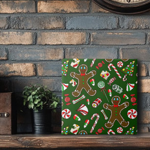 Playful Green Festive Gingerbread Candy Pattern Ceramic Tile