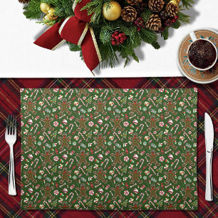Playful Green Festive Gingerbread Candy Pattern Cloth Placemat