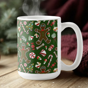 Playful Green Festive Gingerbread Candy Pattern Coffee Mug