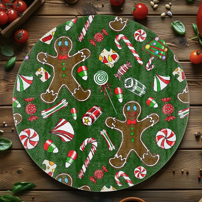 Playful Green Festive Gingerbread Candy Pattern Cutting Board (Creator Uploaded)