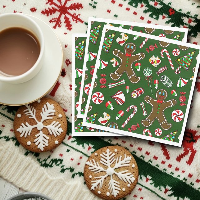 Playful Green Festive Gingerbread Candy Pattern Napkins (Creator Uploaded)