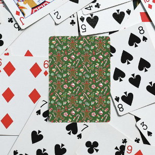Playful Green Festive Gingerbread Candy Pattern Poker Cards