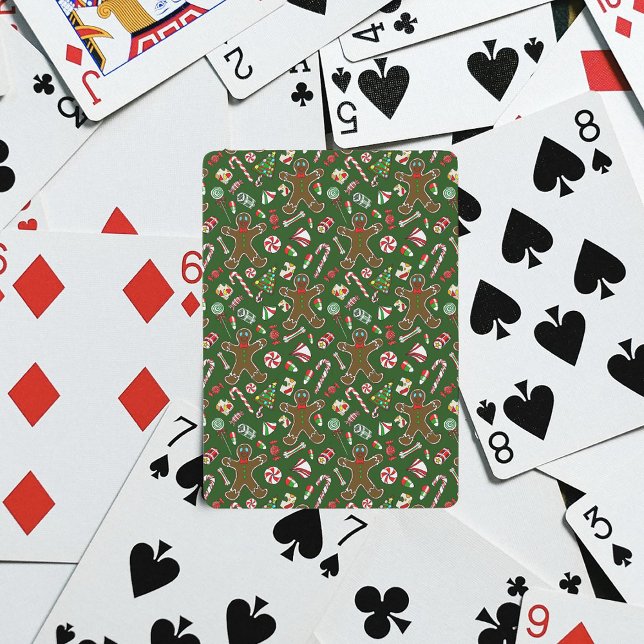 Playful Green Festive Gingerbread Candy Pattern Poker Cards (Creator Uploaded)
