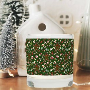 Playful Green Festive Gingerbread Candy Pattern Scented Candle