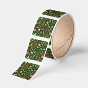 Playful Green Festive Gingerbread Candy Pattern Square Sticker