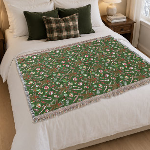 Playful Green Festive Gingerbread Candy Pattern Throw Blanket