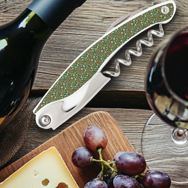 Playful Green Festive Gingerbread Candy Pattern Waiter's Corkscrew (Creator Uploaded)