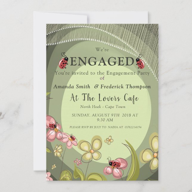 Playful Green & Lady-bird Invitation (Front)