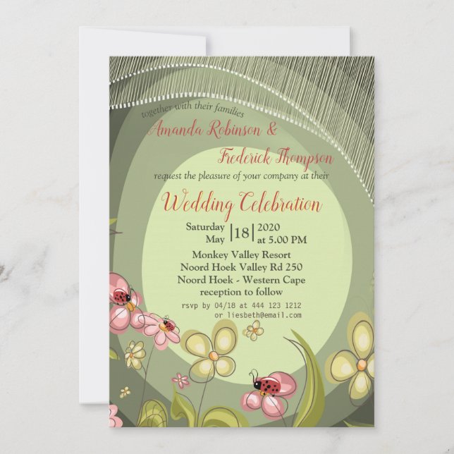 Playful Green & Lady-bird Wedding Invitation (Front)