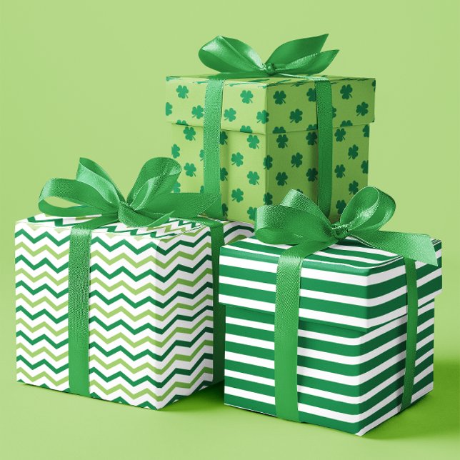 Playful Green Lines, Zigzags & Shamrocks set of 3 Wrapping Paper Sheets (Playful Green Lines, Zigzags & Shamrocks set of 3 Wrapping Paper Sheets)