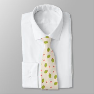 Playful Green Olives, Hearts, & Initials Pattern Neck Tie
