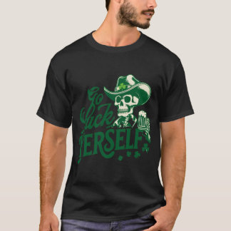 Playful Green Skeleton Cowboy With Beer And Festiv T-Shirt