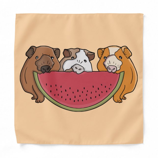 Playful Guinea Pigs and Watermelon Illustration Bandana (Front)