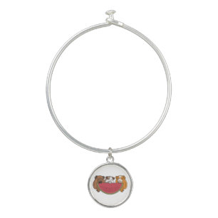 Playful Guinea Pigs and Watermelon Illustration Bangle Bracelet