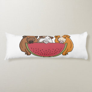 Playful Guinea Pigs and Watermelon Illustration Body Pillow