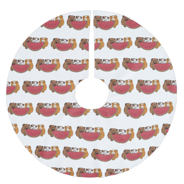 Playful Guinea Pigs and Watermelon Illustration Brushed Polyester Tree Skirt (Front)