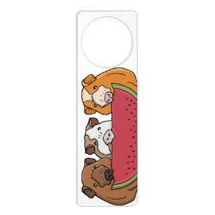 Playful Guinea Pigs and Watermelon Illustration Door Hanger