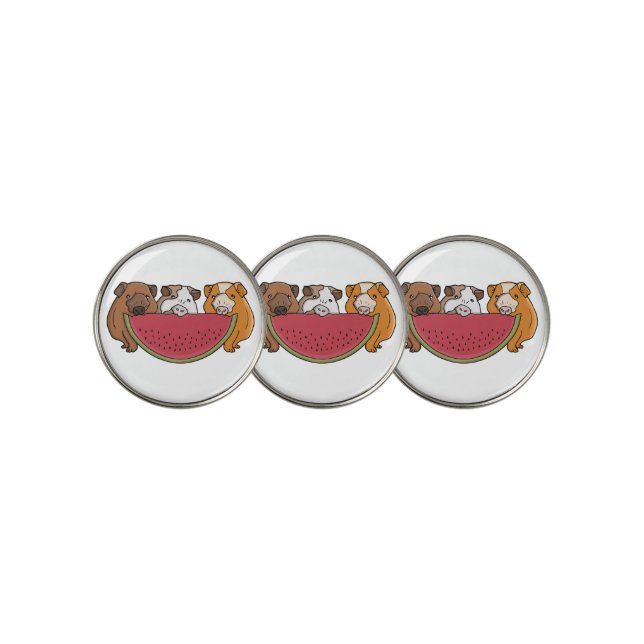 Playful Guinea Pigs and Watermelon Illustration Golf Ball Marker (3 Up)