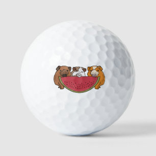 Playful Guinea Pigs and Watermelon Illustration Golf Balls