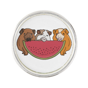 Playful Guinea Pigs and Watermelon Illustration Lapel Pin