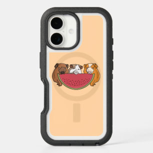 Playful Guinea Pigs and Watermelon Illustration iPhone 16 Case