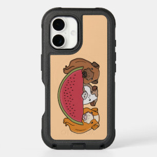 Playful Guinea Pigs and Watermelon Illustration iPhone 16 Case