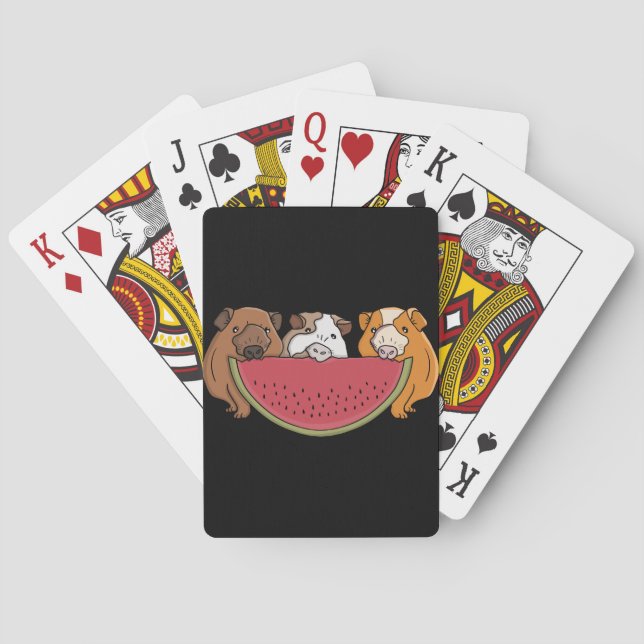 Playful Guinea Pigs and Watermelon Illustration Poker Cards (Back)