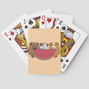 Playful Guinea Pigs and Watermelon Illustration Poker Cards