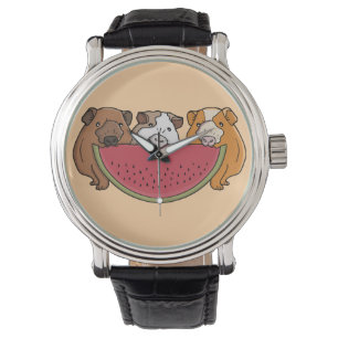 Playful Guinea Pigs and Watermelon Illustration Watch