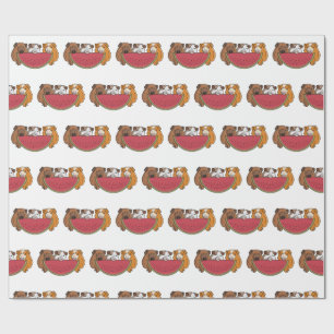 Playful Guinea Pigs and Watermelon Illustration Wrapping Paper
