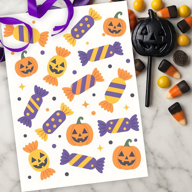 Playful Halloween Candy and Jack-o'-Lanterns  Tissue Paper (Creator Uploaded)