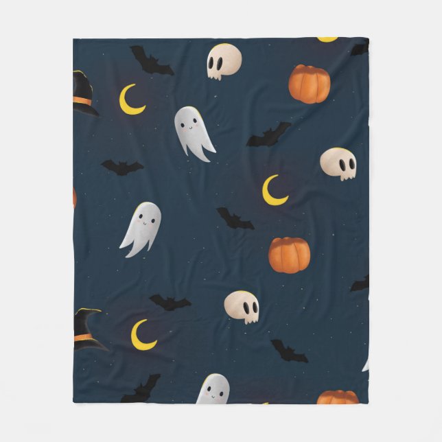 Playful Halloween Ghost Pumpkin Night Pattern Soft Fleece Blanket (Front)