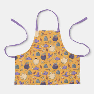 Playful Halloween Ghosts and Witches Pattern Apron